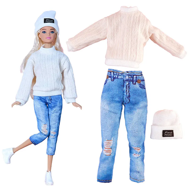 1set Clothes for Barbie Fashion Outfit Party Skirt Cute Plush Coat Gown Sweaters Jeans Clothes For 30cm Barbie Doll Accessories