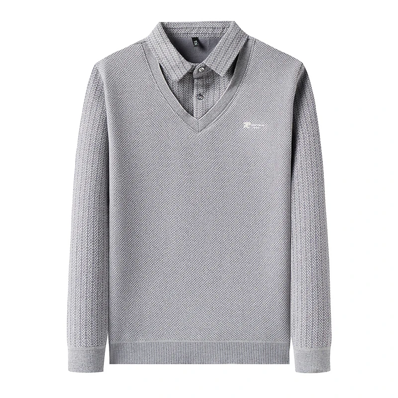 

Мужской свитер с воротником-поло, этикетка в стиле пэчворк, в полоску, плюшевая шерстяная подкладка, вязаный утолщенный свитер, брендовая роскошная термомужская одежда с принтом