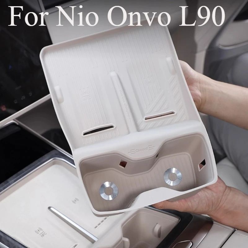

For Nio Onvo L90 Wireless Charger Silicone Cover & Center Console Cup Holder Liners, Anti-Slip Mat Set