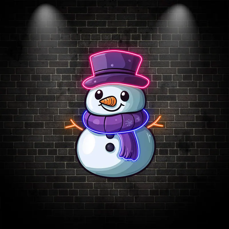 Cute Purple Snowman Neon Sign, Creative Wall Hanging Neon Light, Christmas & Winter Decor Light