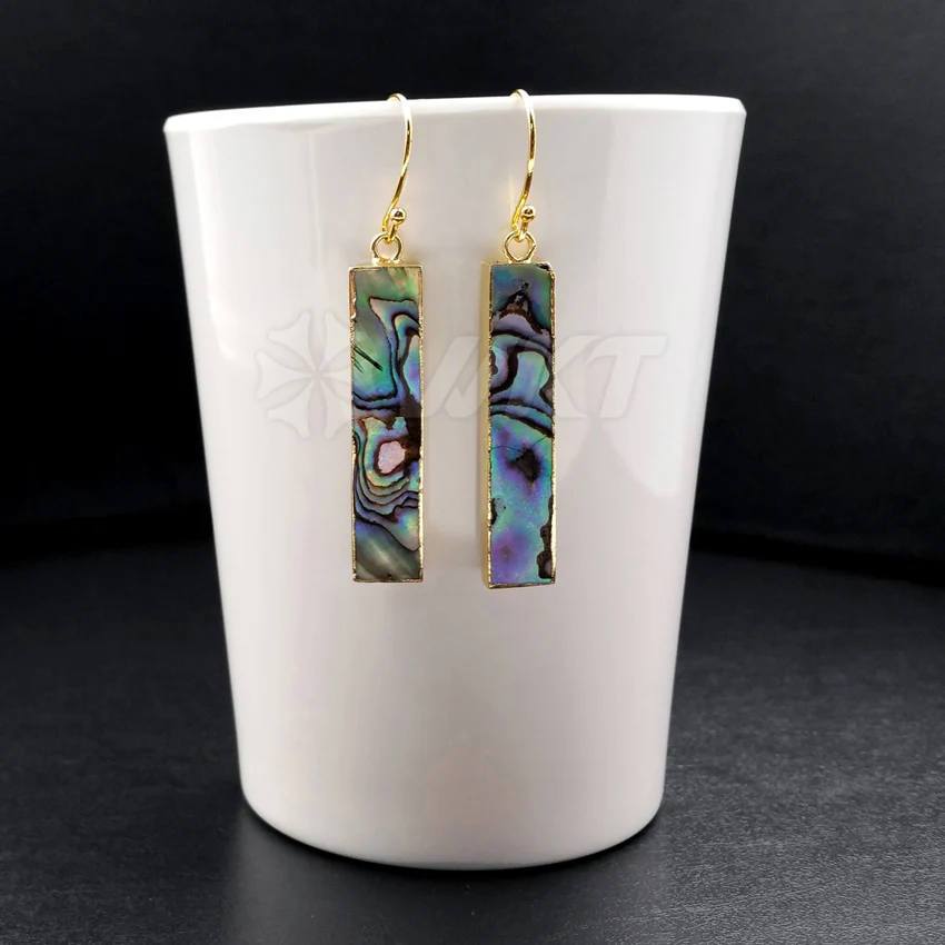 

WT-E352 Wholesale Natural Abalone Shell Earrings With 24K Gold Trim Rectangle Shape Unique Design Jewelry For Women Gift