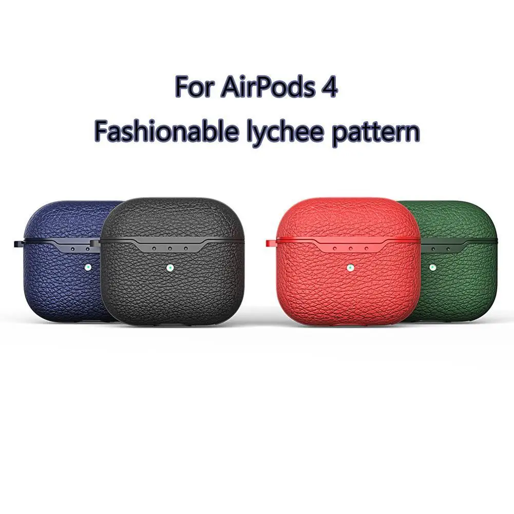 Voor Airpods 4 Oortelefoon Case 4 e Generatie Draadloze Bluetooth Lychee Patroon Oortelefoon Beschermhoes Eenvoudige Anti-Val Case