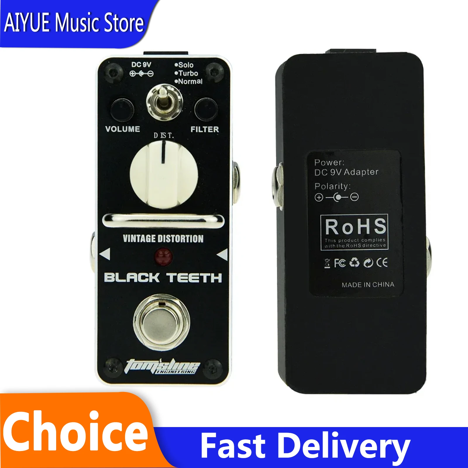 

AROMA Black Teeth Guitar Pedal Effect Vintage Distortion Effect Mini Analogue True Bypass Pedal Electric Guitar Accessories
