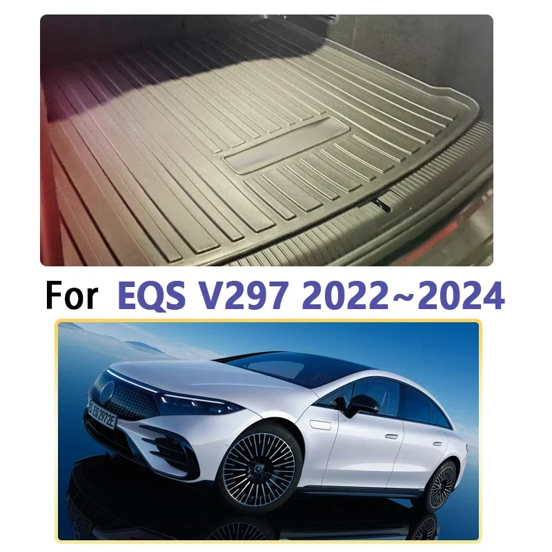 Car Trunk Mat For Mercedes Benz EQS V297 2022~2024 2023  Waterproof Anti-dirty Rubber Carpet TPE Pad Protection Auto Accessories