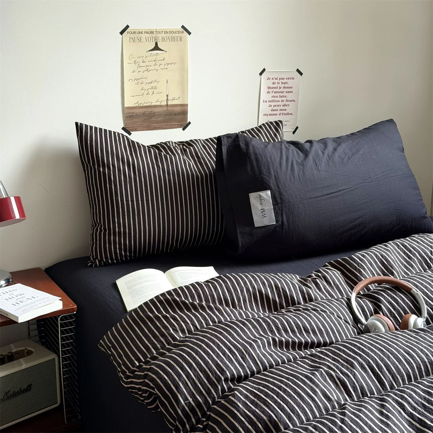 Simple Striped Bedding Set Washable Cotton Dark Gray Quilt Cover With Pillowcases Bed Sheet Set Skin-Friendly Soft Single Twin