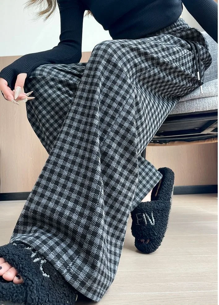 

Широкие брюки для отпуска, женские осенние лоскутные эластичные клетчатые брюки в стиле гранж, городская гостиная, нежные складки, женские уютные модальные брюки