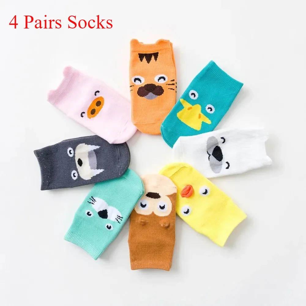 4 Paar Babysocken für Neugeborene, Cartoon-Tier, Baby, dicke warme Socken, rutschfest, für Babys, Mädchen und Jungen, Boden- und Kindersocken