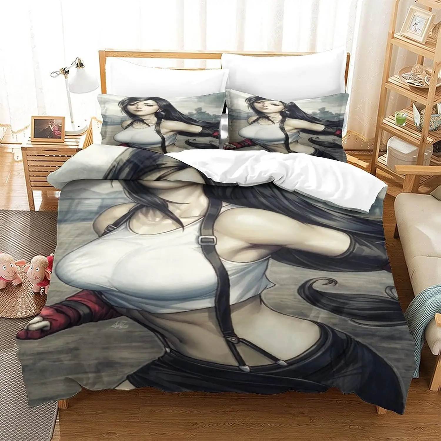 Anime Beauty 3D Printed Duvet Cover Set 135x200cm With 1 Pillowcase Cartoon Quilt Cover For Kids Teens Adults