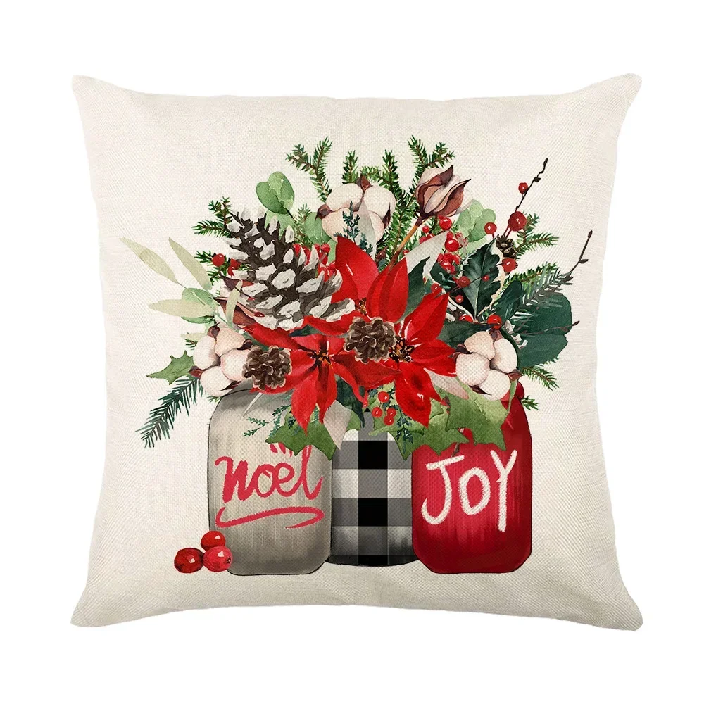 Christmas Decor Cushion Cover 45x45 cm Pillowcase Christmas Gift Elk Dwarf Printed Pillow Cover Letters Plaid Throw Pillow Case