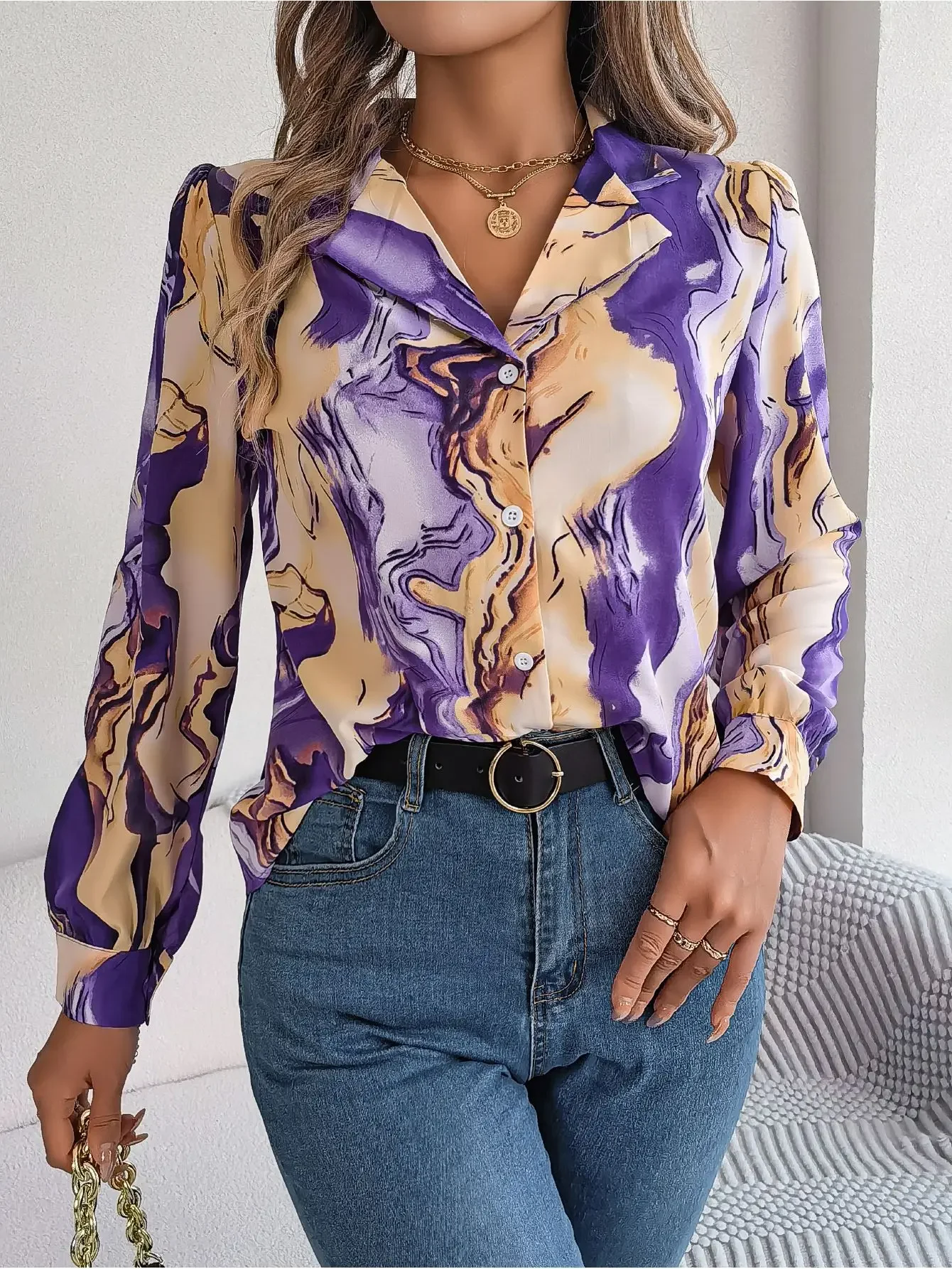 

Autumn Winter Contrasting Color Shirts Women 2025 Casual Long Sleeve Single Breasted Blouse Elegant Office Lady Clothes