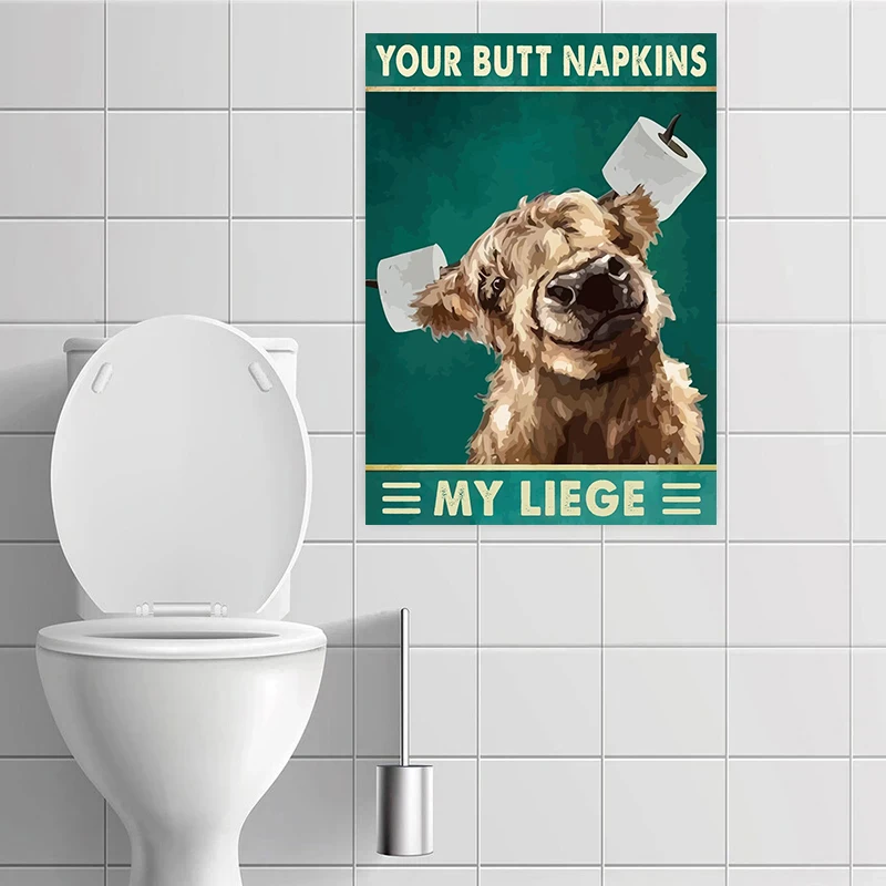 Your Butt Napkins My Lady  My Lord Canvas Painting Wolf Cat Skull Poster Prints Funny Toilet Cat Picture Modern Bathroom Decor