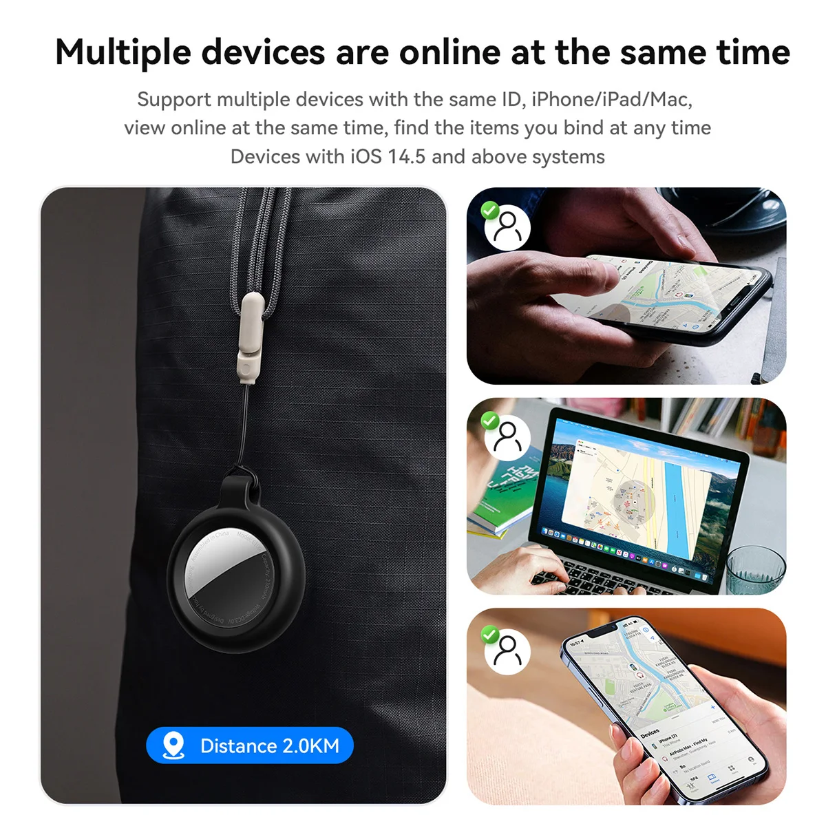 HOCO Smart GPS Tracker Mini Tag For iOS Apple Find My APP جهاز تذكير مضاد للفقدان، محدد موقع مفتاح السيارة، مكتشف الحيوانات الأليفة للأطفال (مع حافظة)