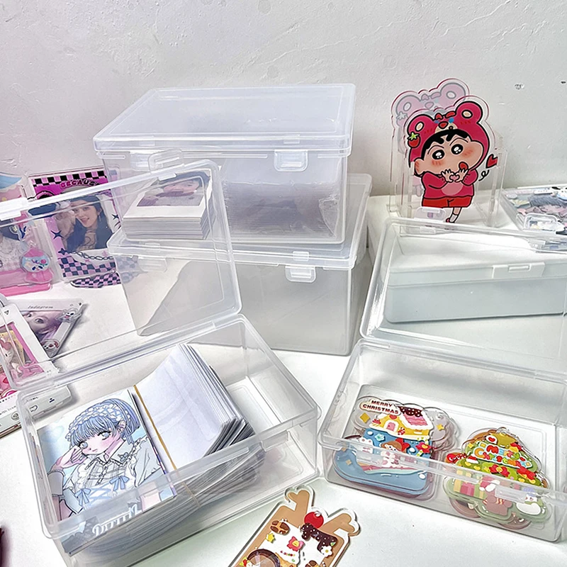 INS Transparent Plastic Storage Box Photocards Holder Desk Storage Organizer Classification Box Stationery