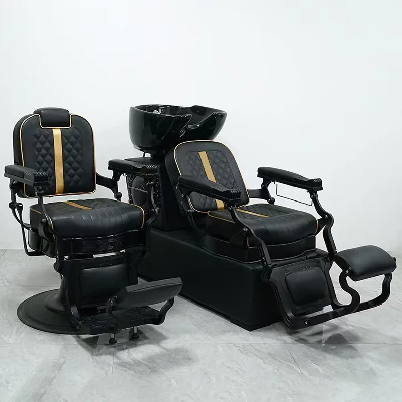 Barber shop hair salon special seat shampoo bed sitting semi-lying flush bed light luxury fashion shampoo bed shampoo chair