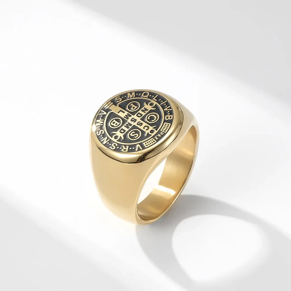 Exorcism Saint Benedict CSPB Cross Rings Titanium Steel Magic Men\'s Ring