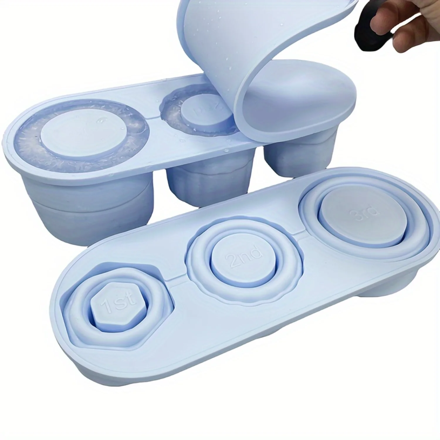 Triple  Ice Cube Tray - Foldable, Collapsible, and Easy to Remove - Food Grade Silicone  -  and Restaurant Use