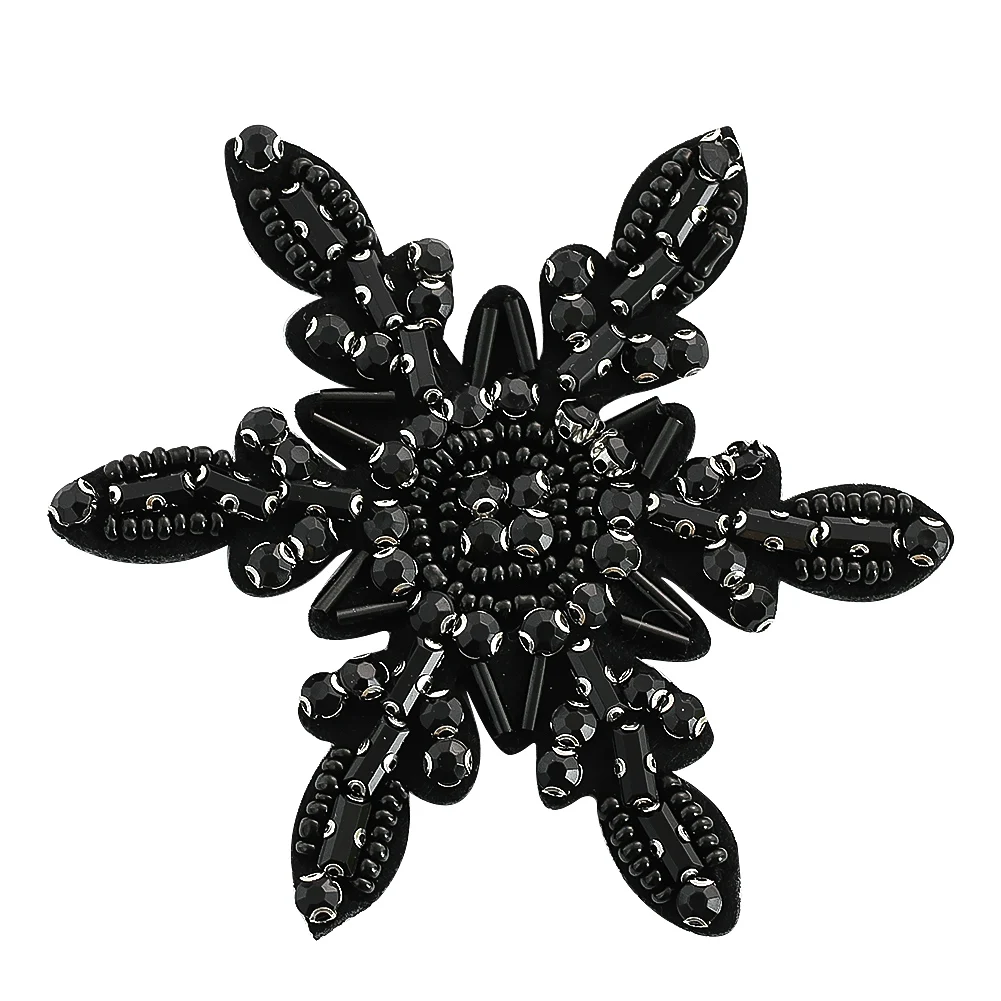 Glitter Fabric Stickers Black Snowflake Rhinestone Applique Clothing Patches Handmade Sewing Supplies Patches Wedding Dresses