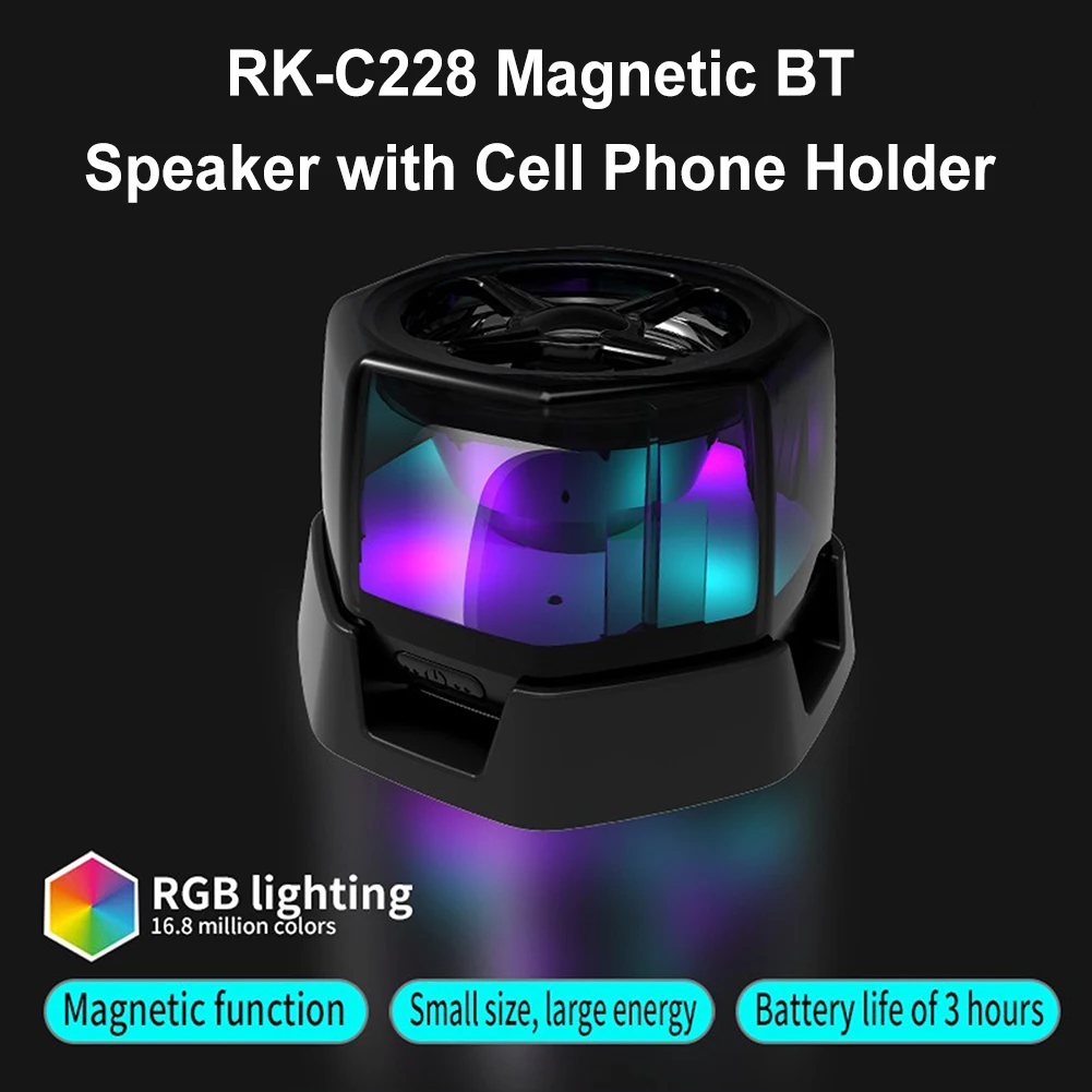 Bluetoothワイヤレススピーカー,rkc288,磁気スピーカー,ミニサウンドボックス,携帯電話ホルダー,rgb照明,iphoneトラベル,ゴルフ,5.3