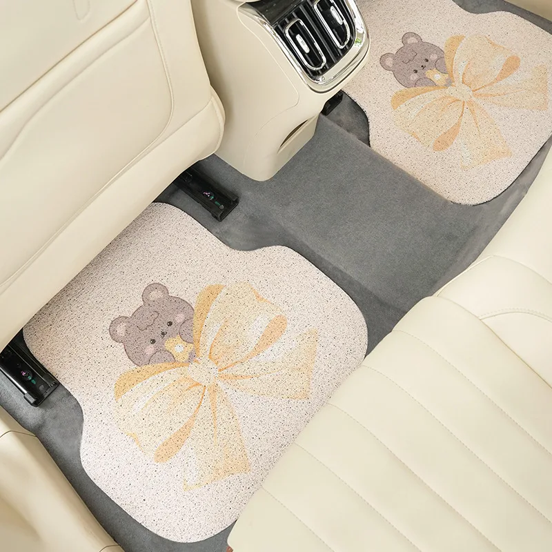 Cartoon Car Floor Mat Thickened Wire Ring Non-slip Wear-resistant Car Anti-dirty Floor Mat Cute Bear General Car Mat Accessories