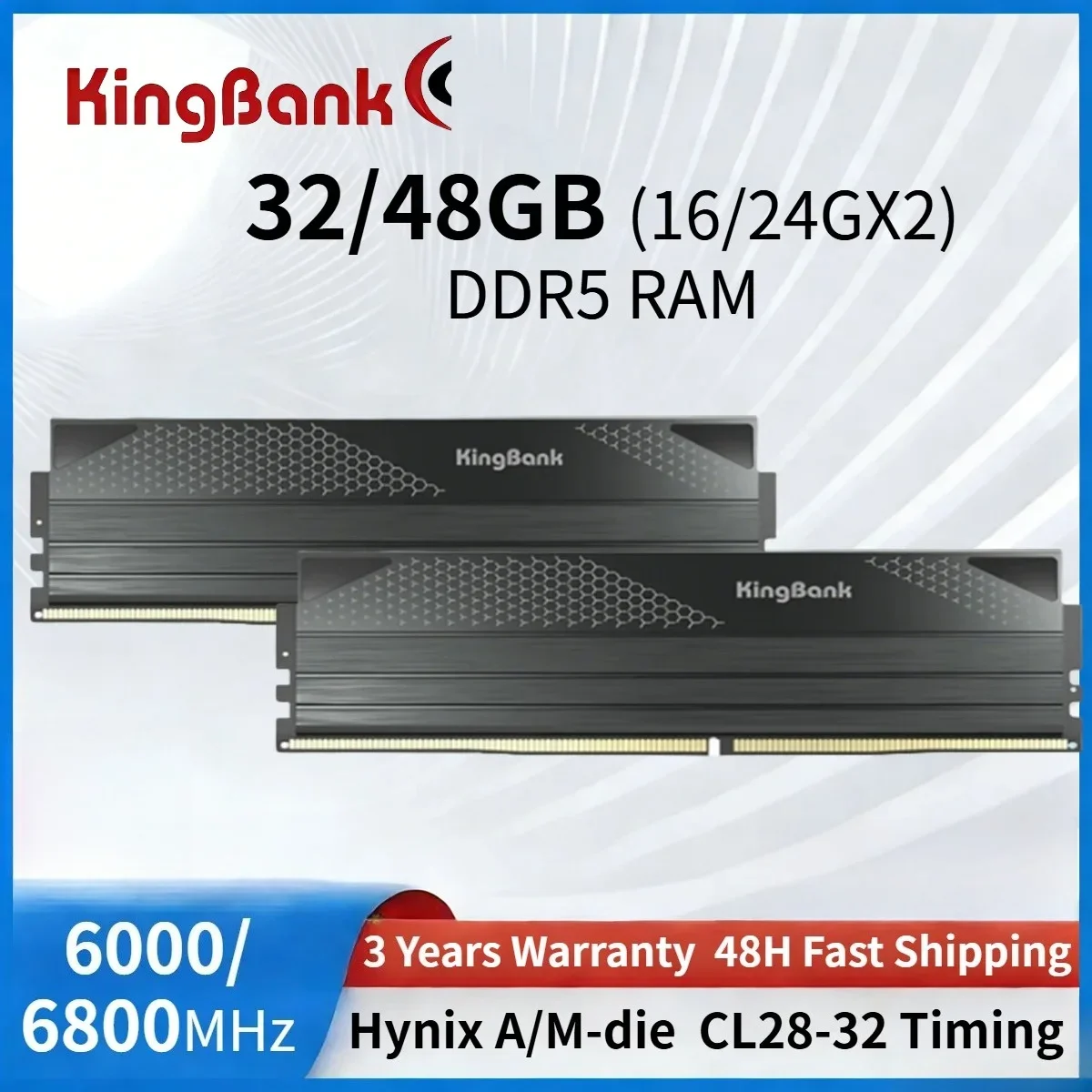 KingBank DDR5 48GB (2x24GB)6800MHz 白　未使用 KINGBANK DDR5 Dark Heatsink UDIMM 6800MHz - 24G*2 - 金百达KINGBANK