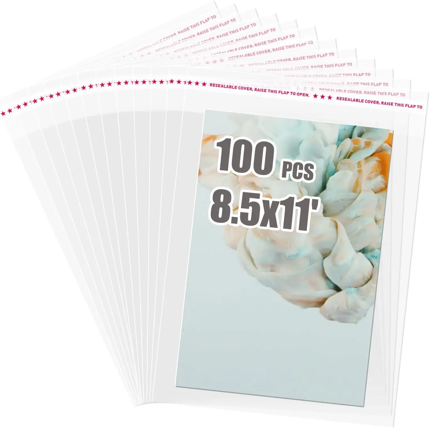 

Self Sealing Cellophane Bags 100 PCS Clear Resealable Sleeves for 8.5x11 Photo Mats