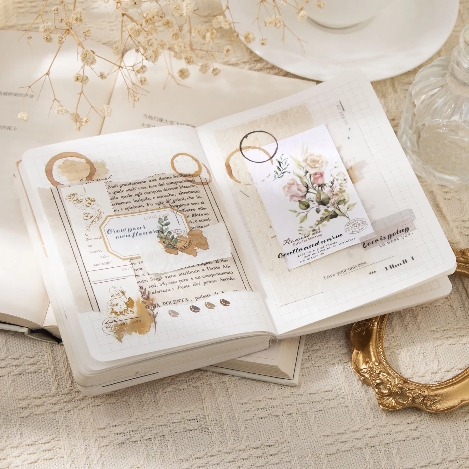 5 Sheets A Spring Breeze Series Literary Watercolor Smudge Transparent PVC Transfer Sticker Creative DIY Collage Deco Stationery