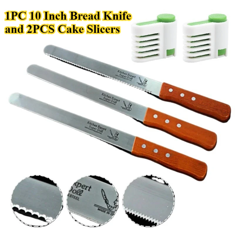 

10 Inch Best Serrated Bread Knife Cake Cutting Knife Long Baguette Cutter Stainless Steel Loaf/Bread Slicer/Slicing Kit