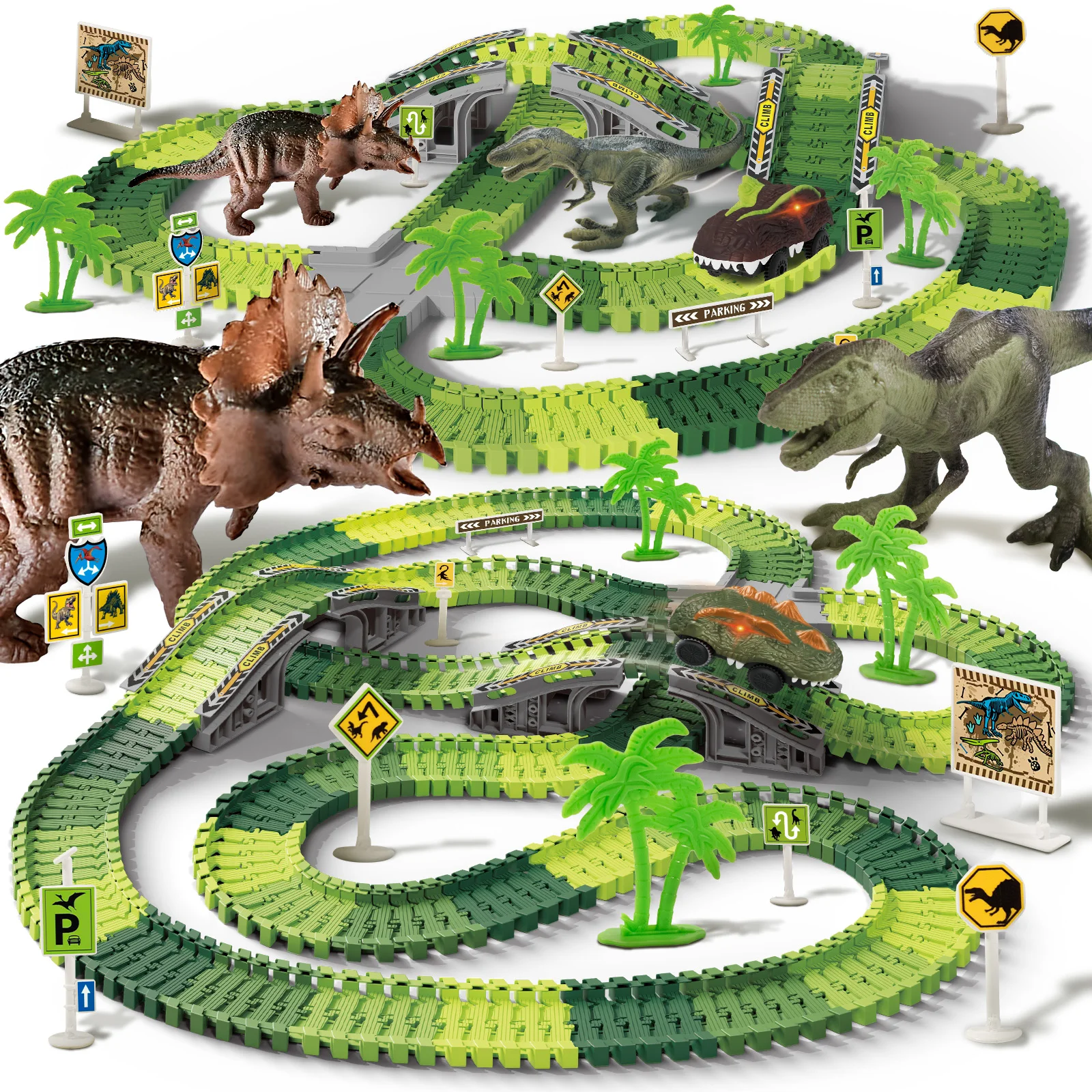 

Dinosaur Toys,Create A Dinosaur World Road Race,Flexible Track Playset and 2 pcs Cool Dinosaur car for 3 4 5 6 Year & Up Old boy