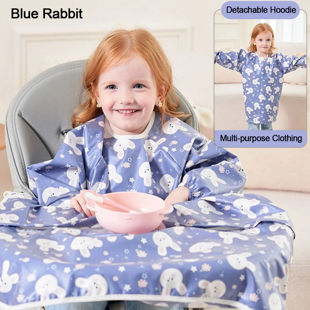 

Cute Waterproof Long Sleeve Bib Easy to Clean Breathable Feeding Bib Removable Cartoon Sleeved Bib for Baby Toddler