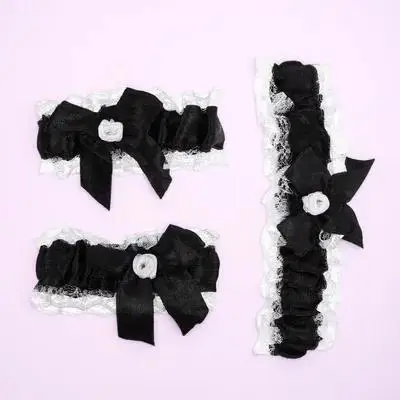 

Lace Garter Collar Bracelet Set Fashionable Bow Design for Wedding Cosplay Party Nightwear Attractive Elegant Ruffle