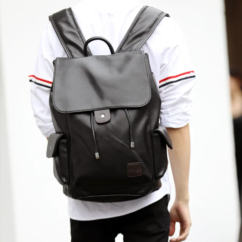 Fashion PU Leather Woven Backpack for Men Luxury Business Laptop Bag Mens Backpack Zipper Travel High Capacity Backbag Male Bags