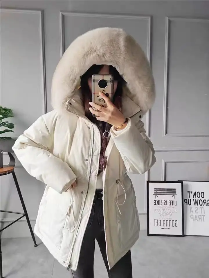 Fashion Women's Jacket Winter New Korean Style Parkas Thick Warm Hooded Drawstring Waistband Female Trench Coat Cropped Jacket