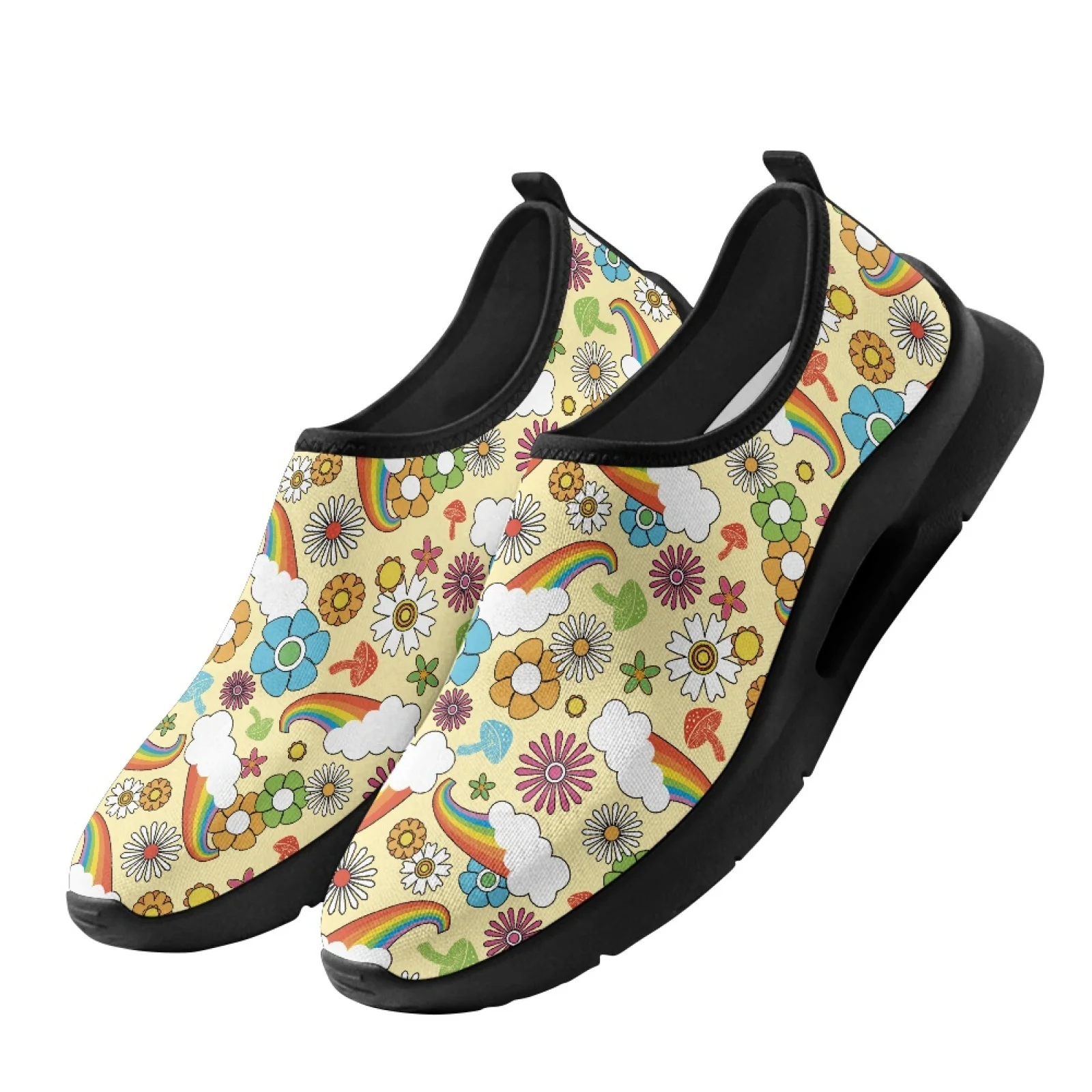 PENSTROLL Rainbow Flowers Slip-On Sneakers Casual Sports Shoes for Men, Low Top Slip on Walking Shoes