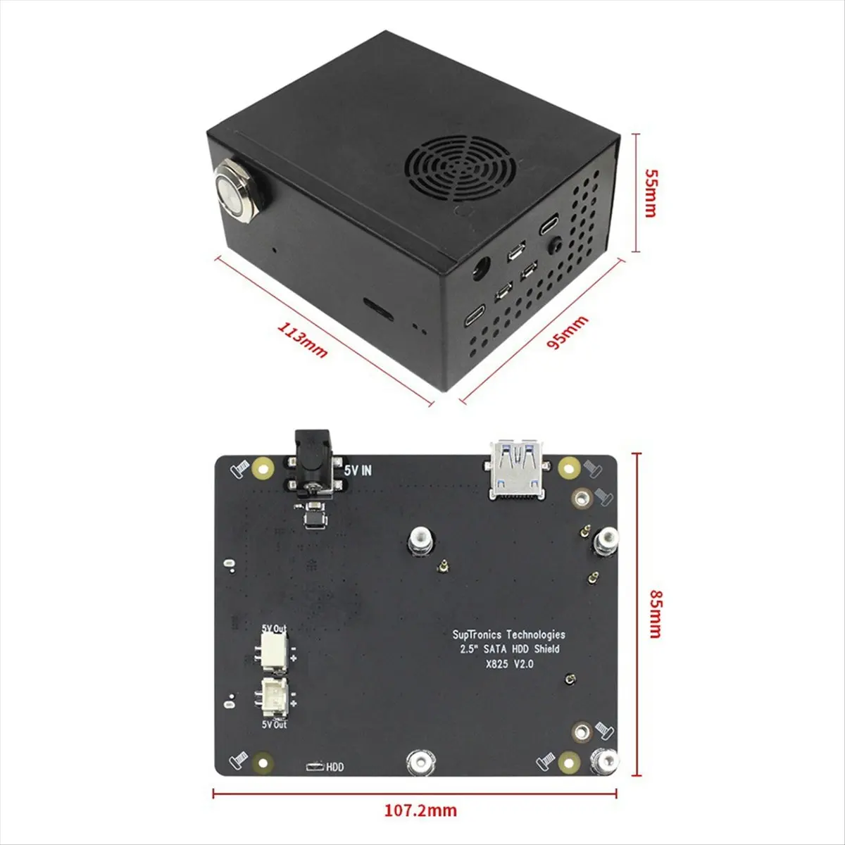 ABGZ X825 V2.0 2.5Inch SATA HDD/SSD Storage Expansion Board+X735 V3.0 Power Management Board+Case for 4B EU PLUG