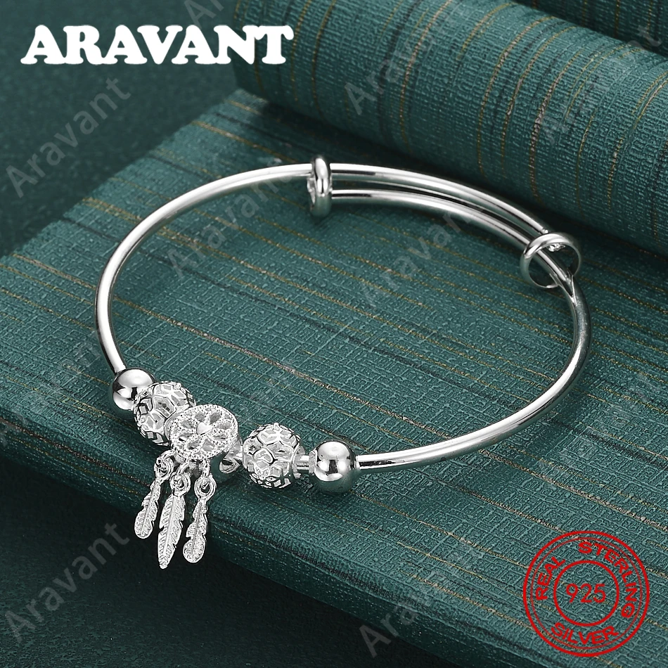 925 Sterling Silver Dreamcatcher Openwork Sliding Bracelet For Women, Commuter Accessories, Christmas Gifts, Jewelry