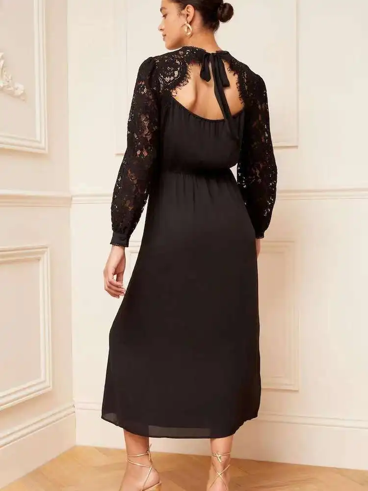 تنورة Ele Long Sve من الدانتيل المرقعة Dr Classic Bla ثقيلة الوزن من الشيفون Love Roses Courtly Aosphere على شكل حرف a