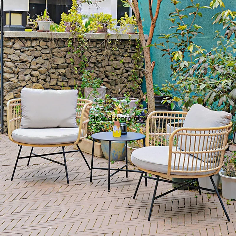 Rattan tables and chairs three-piece courtyard balcony leisure tables and chairs outdoor coffee table combination