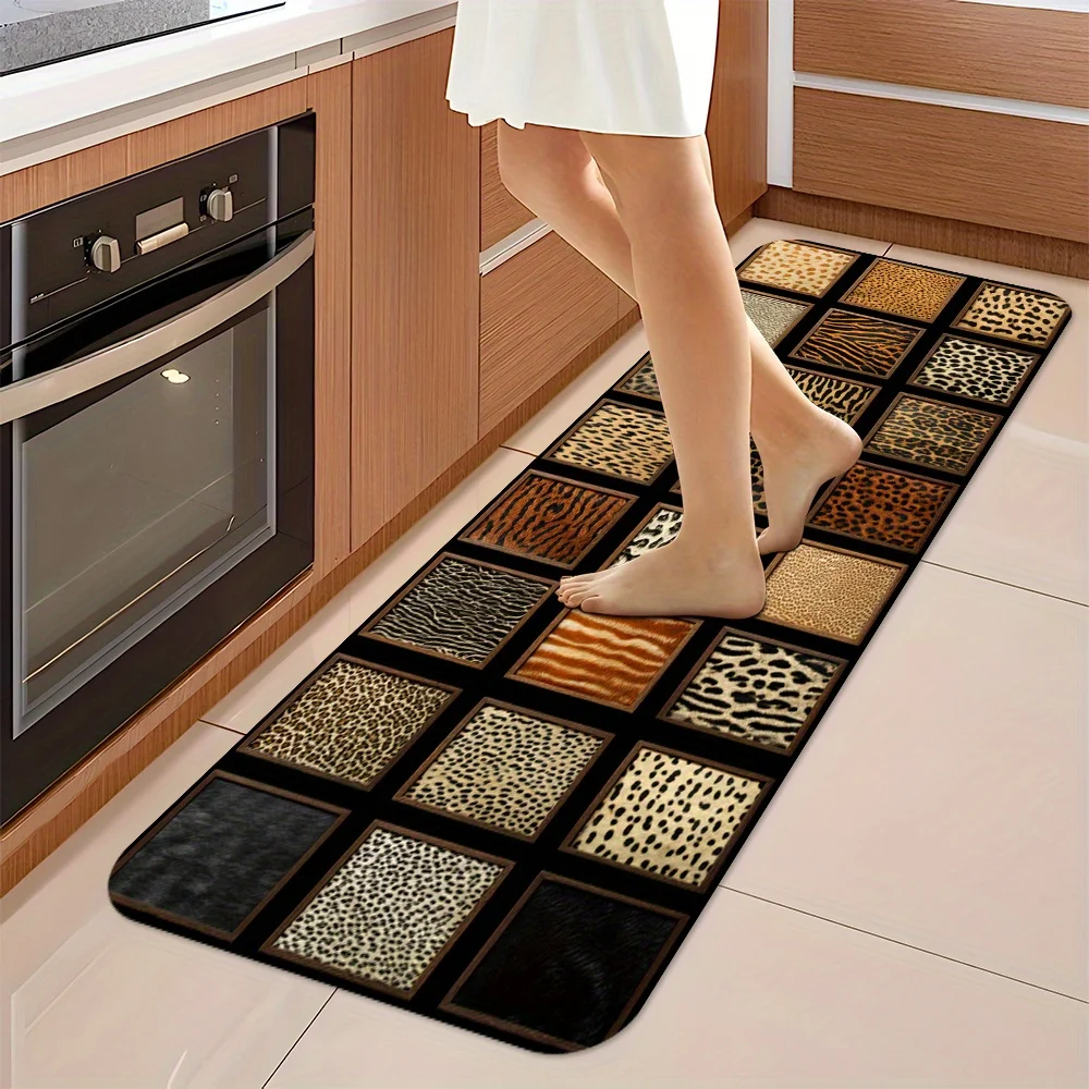 Patchwork Leopard Zebra Tiger Skin Runner Mat Anti Slip Absorbent Rug Animal Fur Print Carpet for Bathroom Cooking Laundry Room