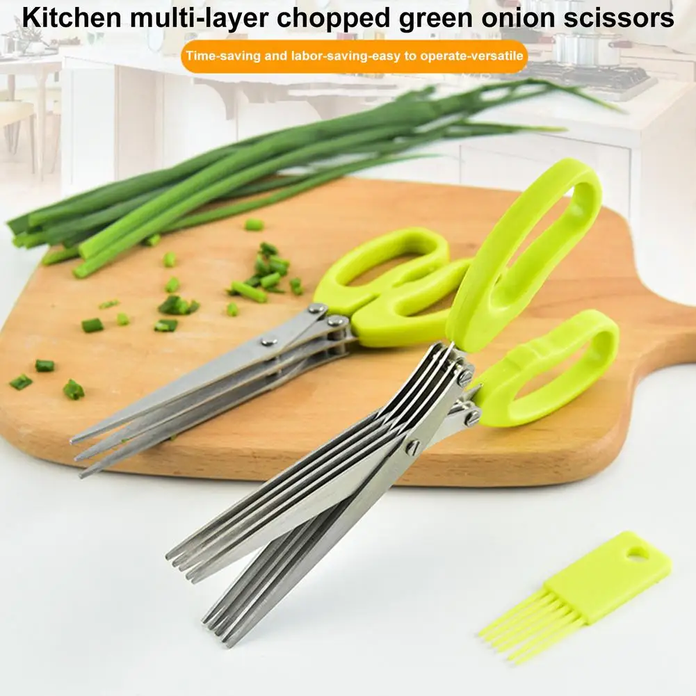 Multifunctional Stainless Steel ScissorsGreen Onion Scissors 5-Layer Herb Seaweed Spice Onion Cutting Knife Kitchen Scissor, New