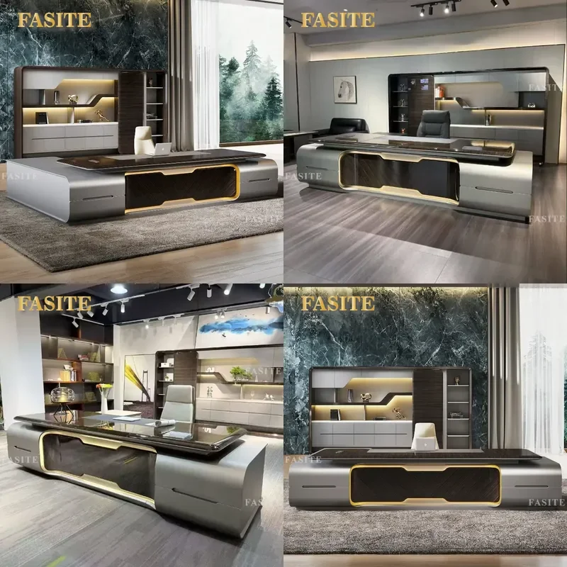 For High-end Ebony Wood Grain Lighting  President Supervisor Manager Office Table Executive Furniture