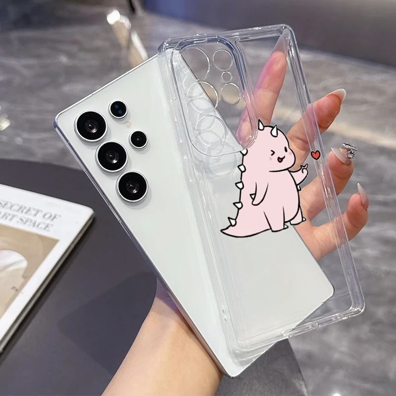 Pink little dinosaur Phone Case for Samsung A22 A23 A24 25 26 A31 32 33 34 35 50 51 52 53 54 55 71 72 73 Transparent Soft Covers