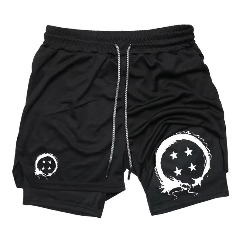 

Men's Printed 2-in-1 Shorts: Athletic Style, Quick-Dry Fabric with Phone Pocket, Suitable for Gym, Running Training, etc RL10036