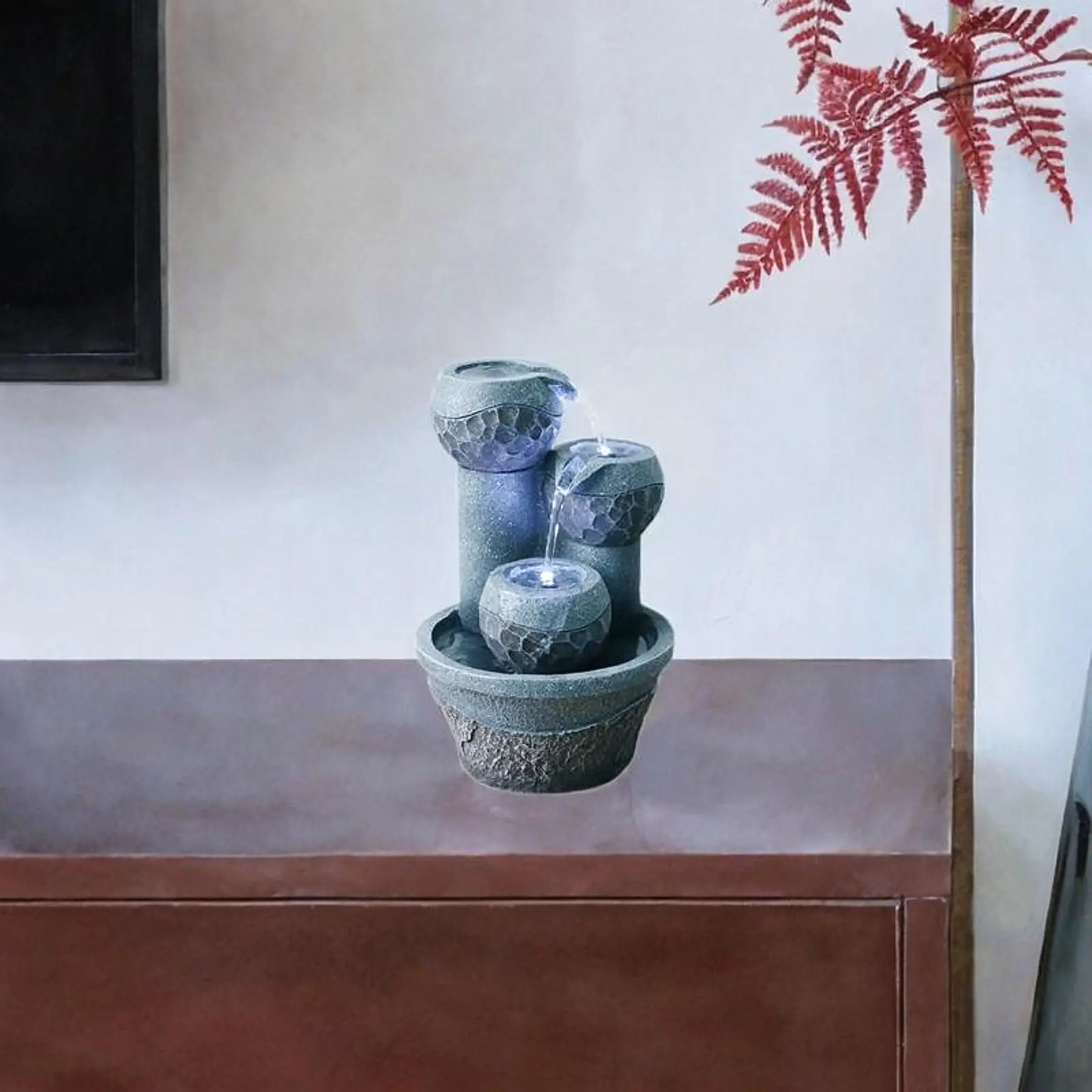 

Маленький настольный фонтан для воды, домашние художественные поделки, многоуровневая коллекционная деревенская водная функция для стола, гостиной, отеля, спа, йоги