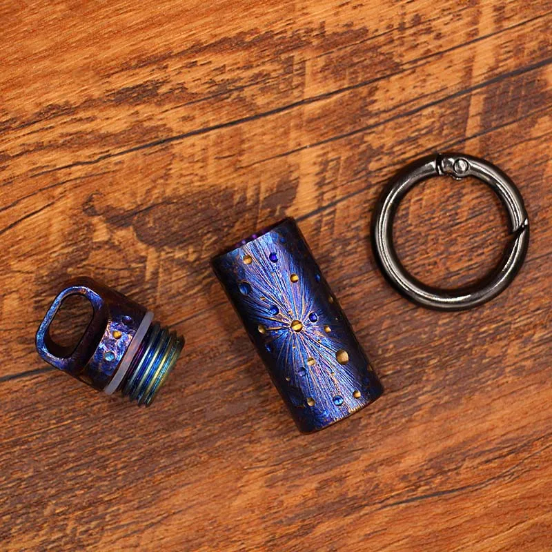 Imagem -05 - Mão Esculpida Titânio Puro Tubo Impermeável Armazenamento de Cápsulas Exterior Edc Survival Dry Box para Camping Caminhadas Peça