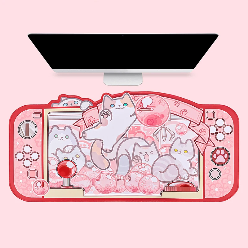 Kawaii Mousepad Cute Cat Desk Pad NS Switch Keyboard Gaming Mat XXL Large Mat Pastel Pink Cute Anime Desk Blotter Protector