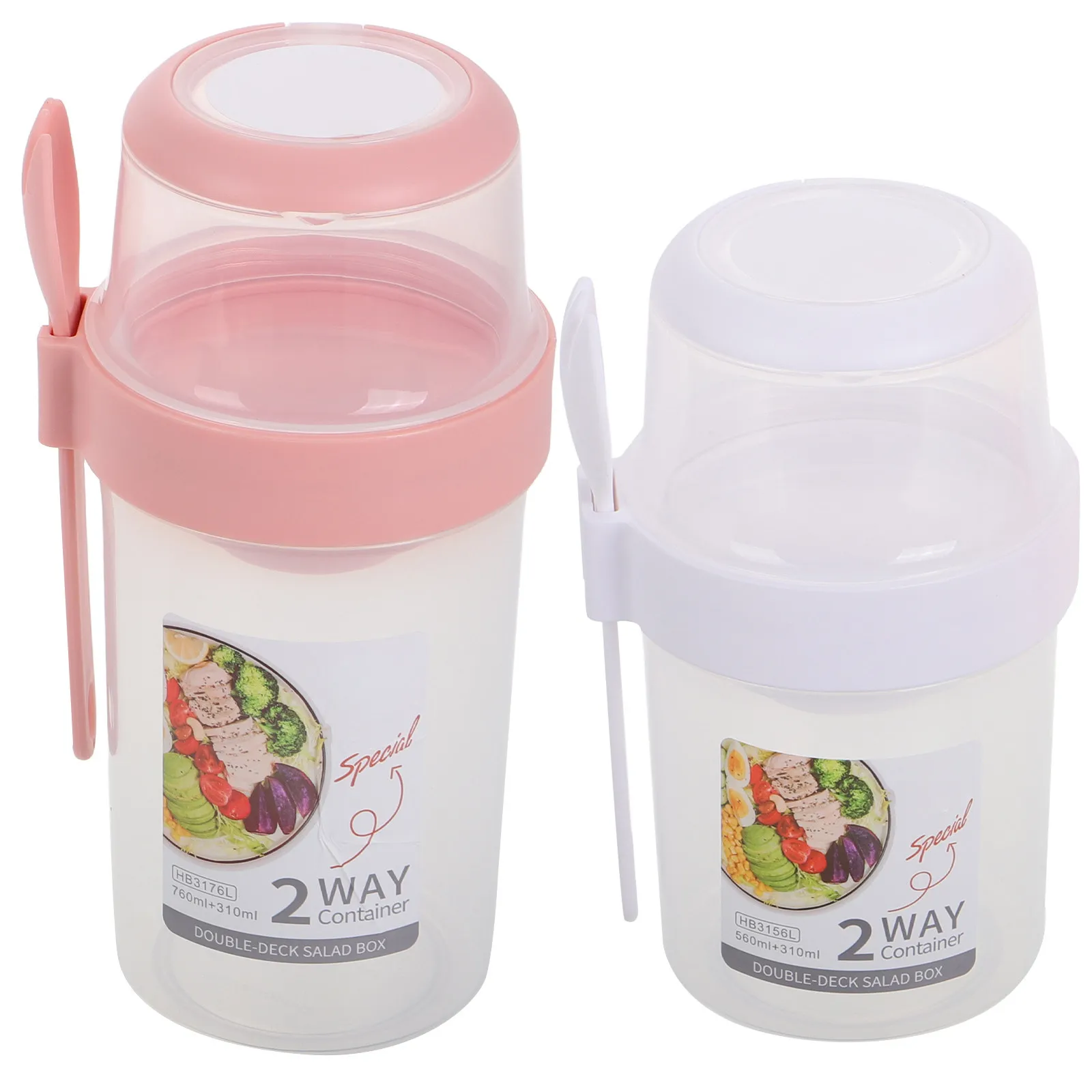 

2 портативных контейнера для еды с ложкой, герметичные, без BPA, для хлопьев, молока, йогурта, парфе, для путешествий, работы, школы, спортзала, кемпинга