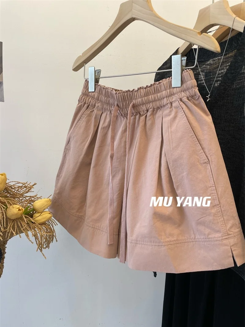 

American Style Retro Workwear Loose Elastic Waist Casual Pants Wide Leg Short Shorts Women plus Size Pants Summer Commute Style