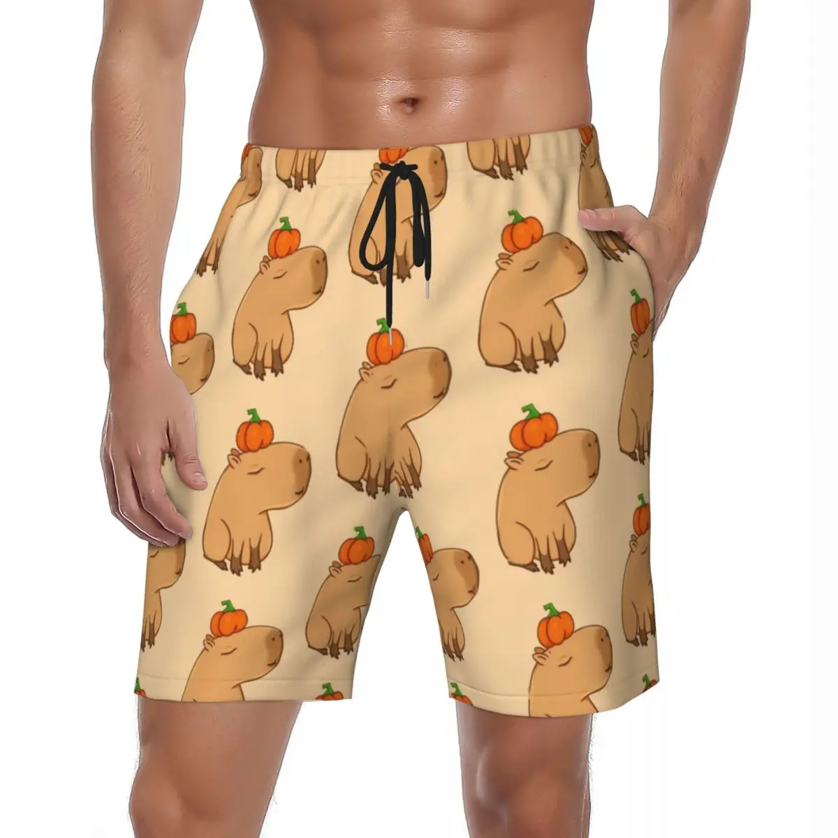 

Шорты Capybara Pumpkin Board, летние спортивные шорты с милыми мультяшными животными, мужские быстросохнущие пляжные шорты Y2K в стиле ретро, большие размеры