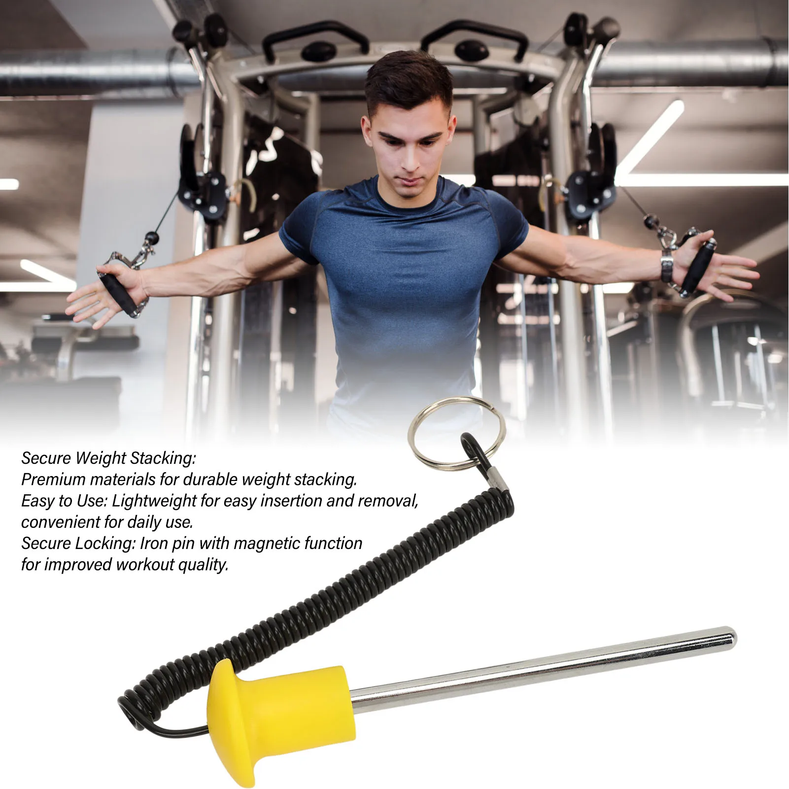 Gym Selector Lock Pin Portable Gym Detent Hitch Pin Easy To Use Secure Lock Iron Rod with Lanyard for Fitness