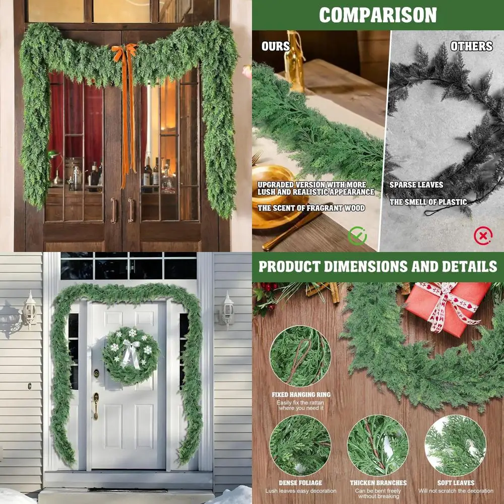 

Реалистичный набор рождественских гирлянд из сосны и кедра, толстая пышная зелень для лестницы, мантии, камина, внутреннего и наружного декора